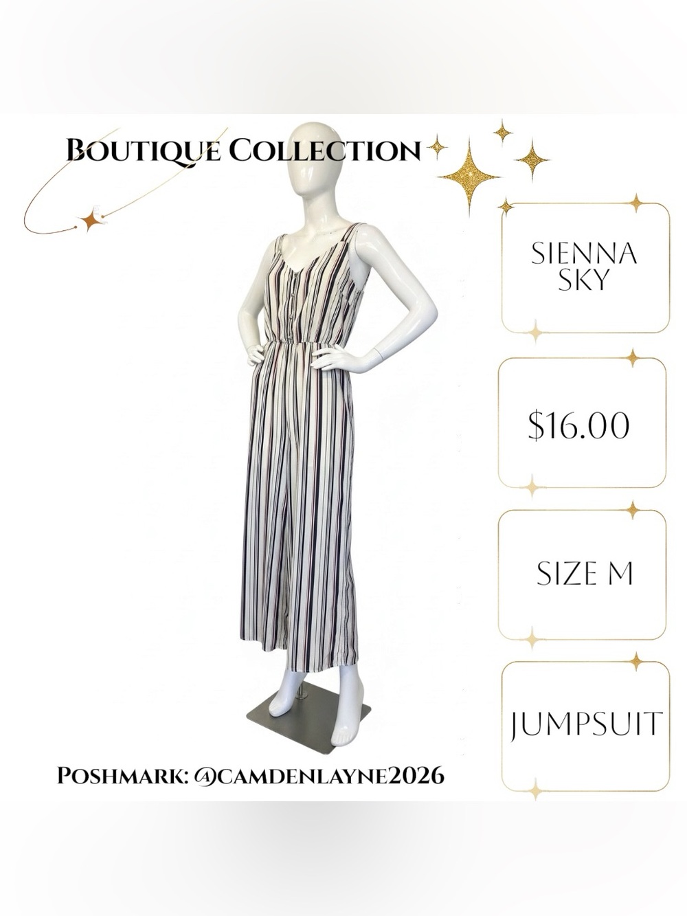 Sienna Sky Black & White Striped Sleeveless Jumpsuit - Picture 5 of 10